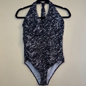 Noon Swim Black and White Halter One-Piece Swimsuit